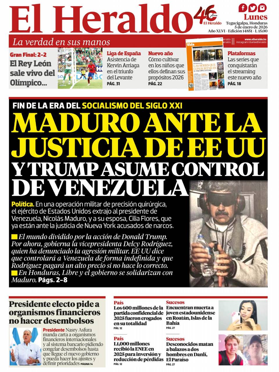 Maduro ante la justicia de EE UU y Trump asume control de Venezuela