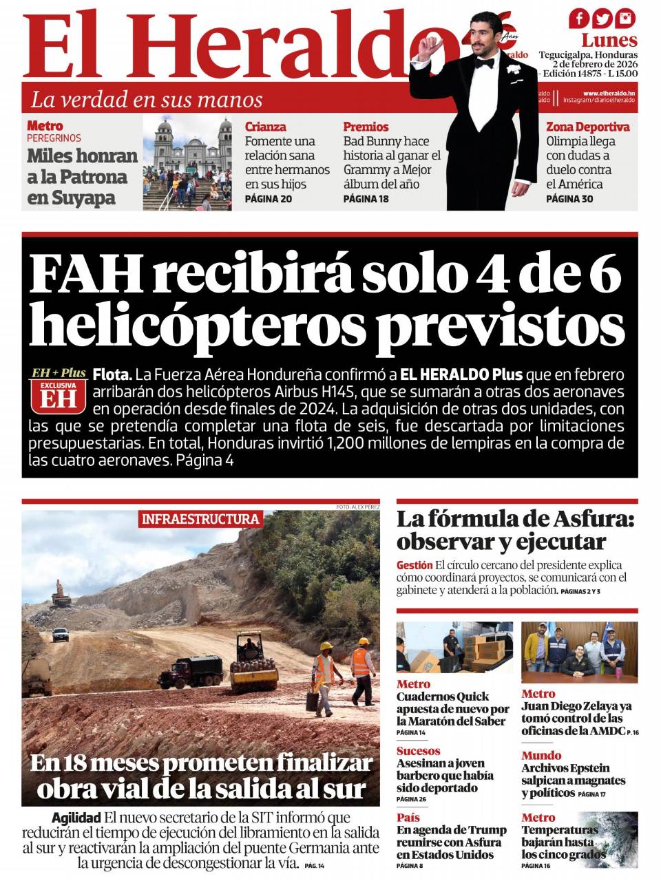 FAH recibirá solo 4 de 6 helicópteros previstos
