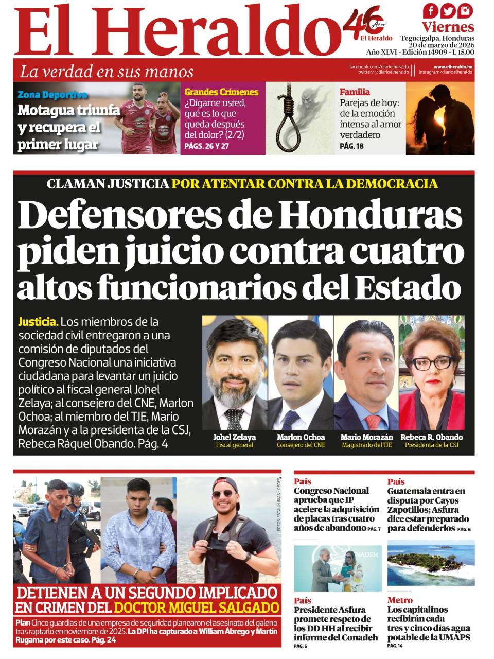 Defensores de Honduras piden juicio contra cuatro altos funcionarios