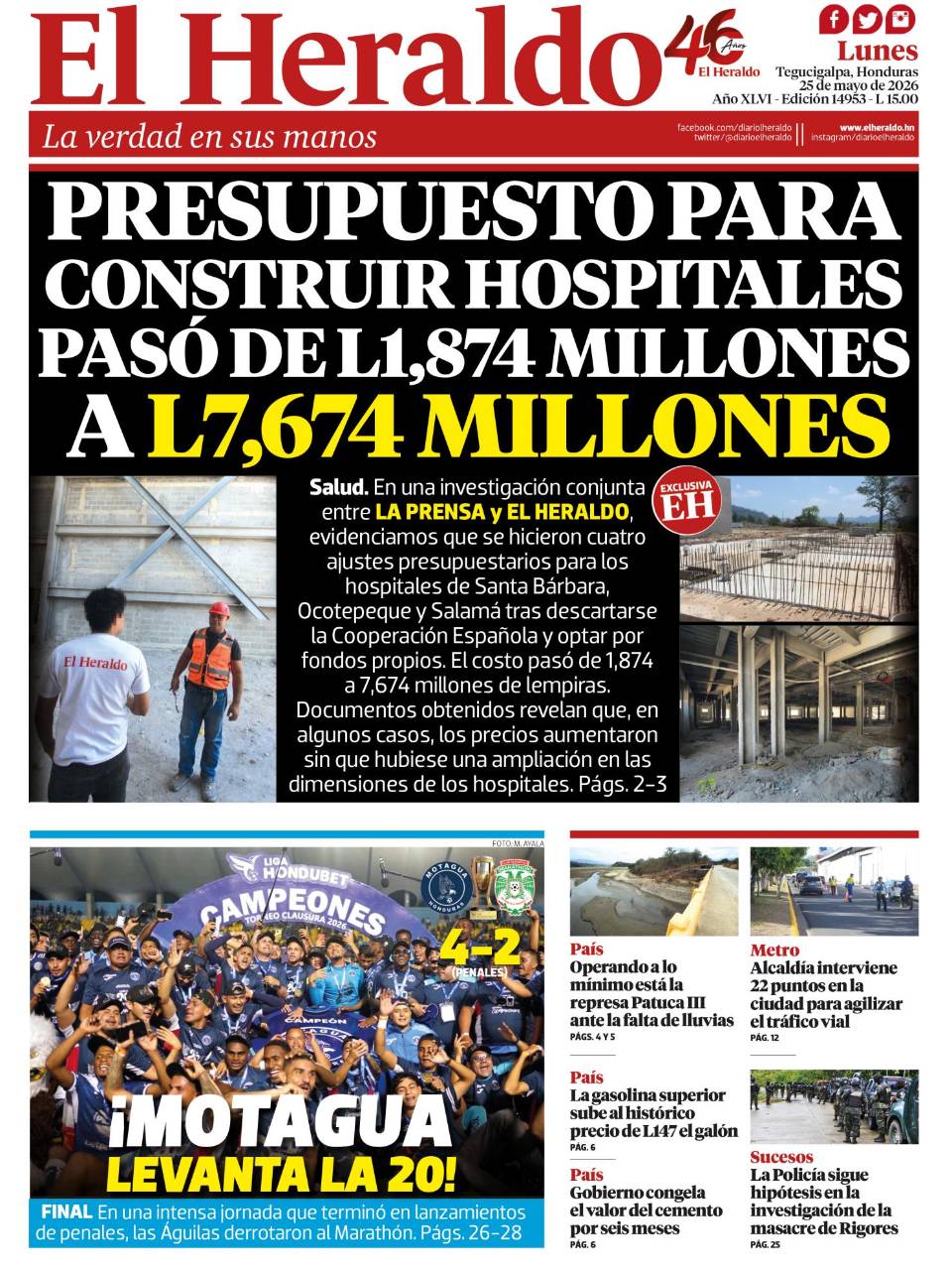 Presupuesto para construcción de hospitales pasó de L1,874 millones a L7,674 millones