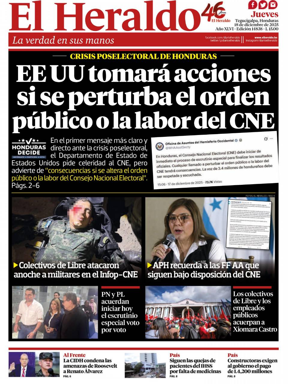 EE UU tomará acciones si se perturba el orden público o la labor del CNE