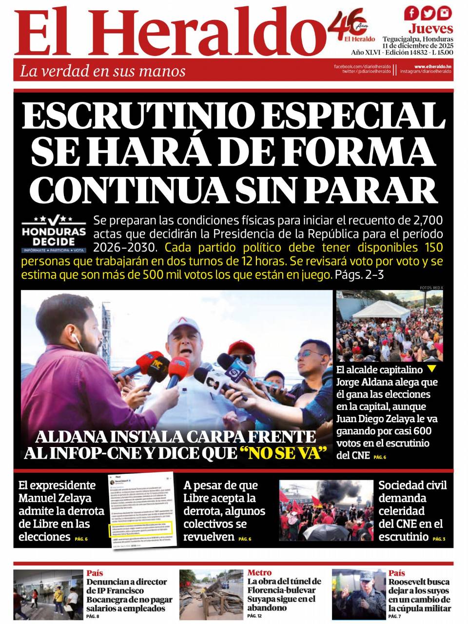 Escrutinio especial se hará de forma continua sin parar