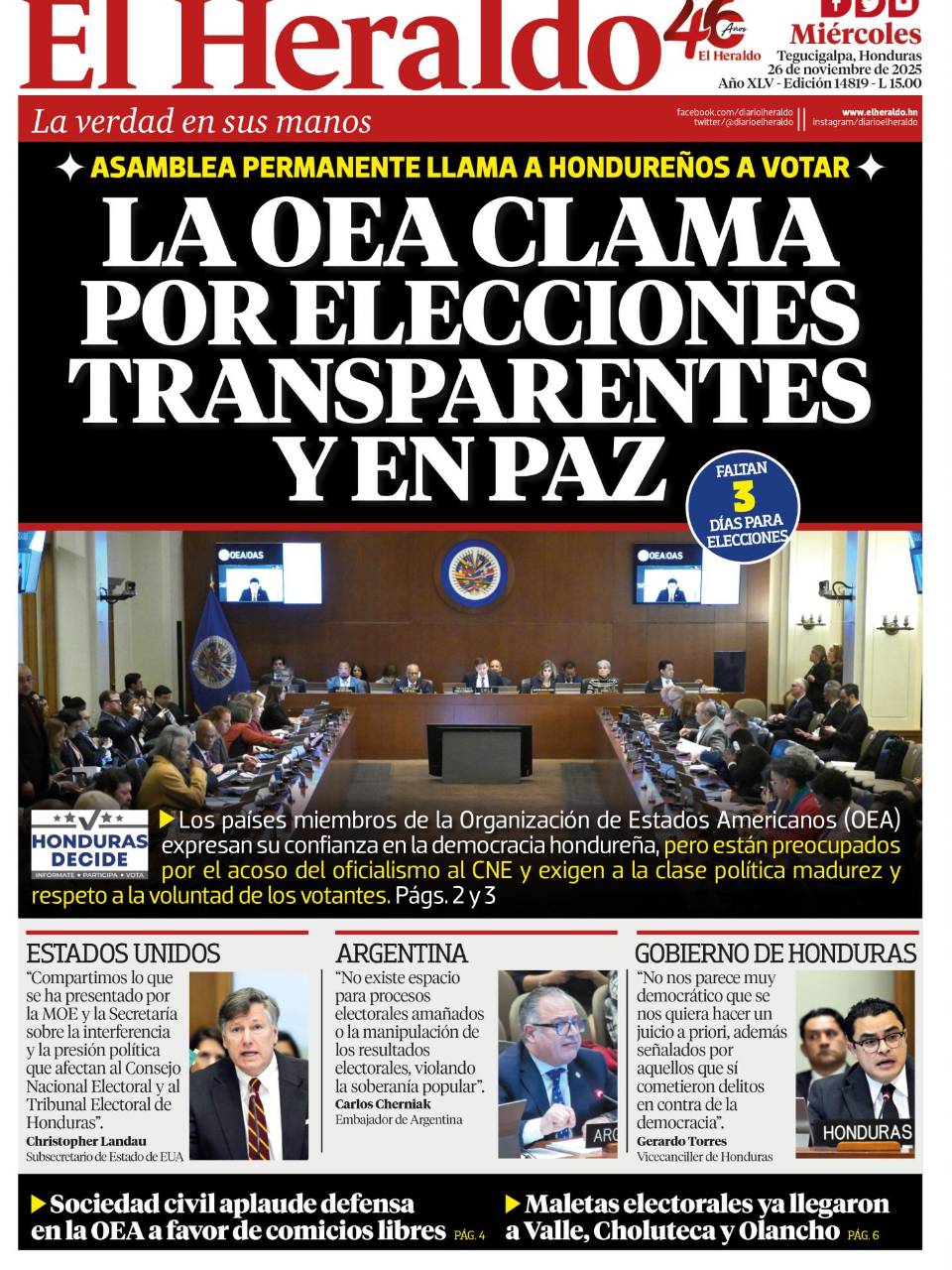 La OEA clama por elecciones transparentes y en paz