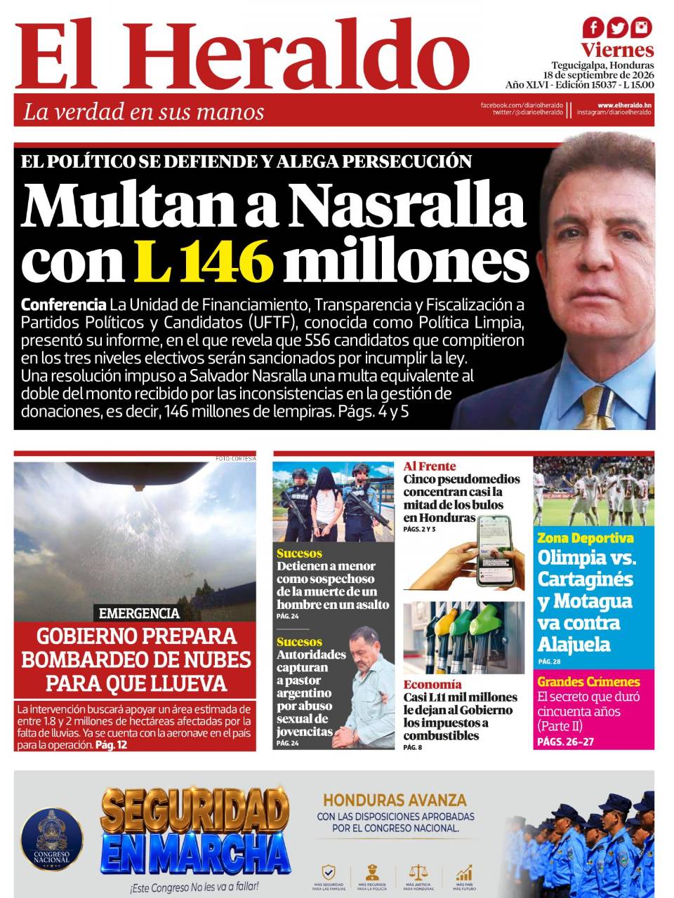 Multan a Nasralla con L146 millones