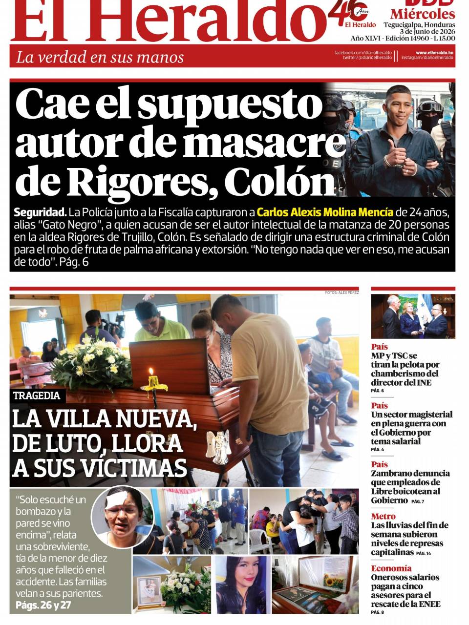 Cae el supuesto autor de masacre de Rigores, Colón