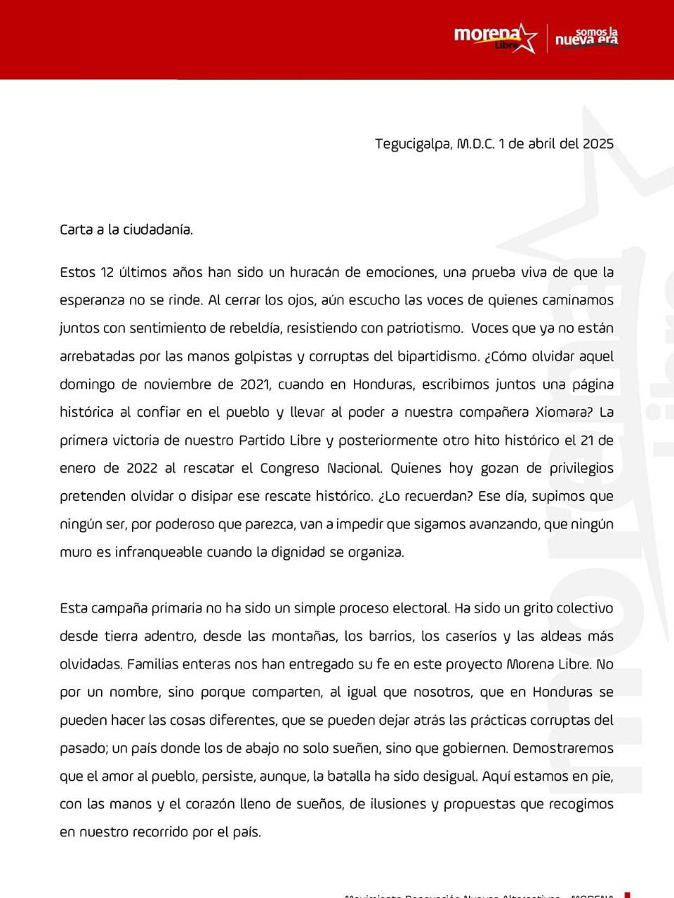 Rasel Tomé asegura que su movimiento Morena Libre podría unificar a la izquierda
