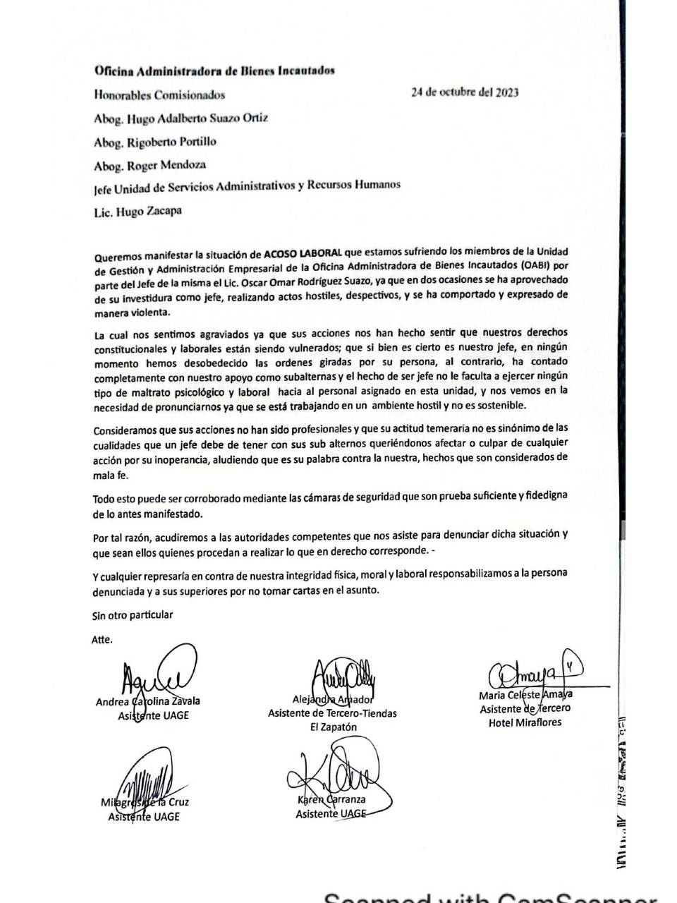 Empleadas de la OABI denuncian por acoso laboral a sobrino de Hugo Suazo