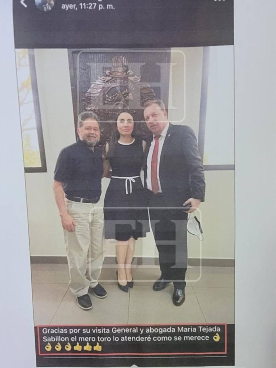 Romero Chinchilla publicó en sus estados de WhatsApp imágenes con María Tejada y Ramón Sabillón, evidencias que posteriormente fueron incorporadas a una investigación de la ATIC.