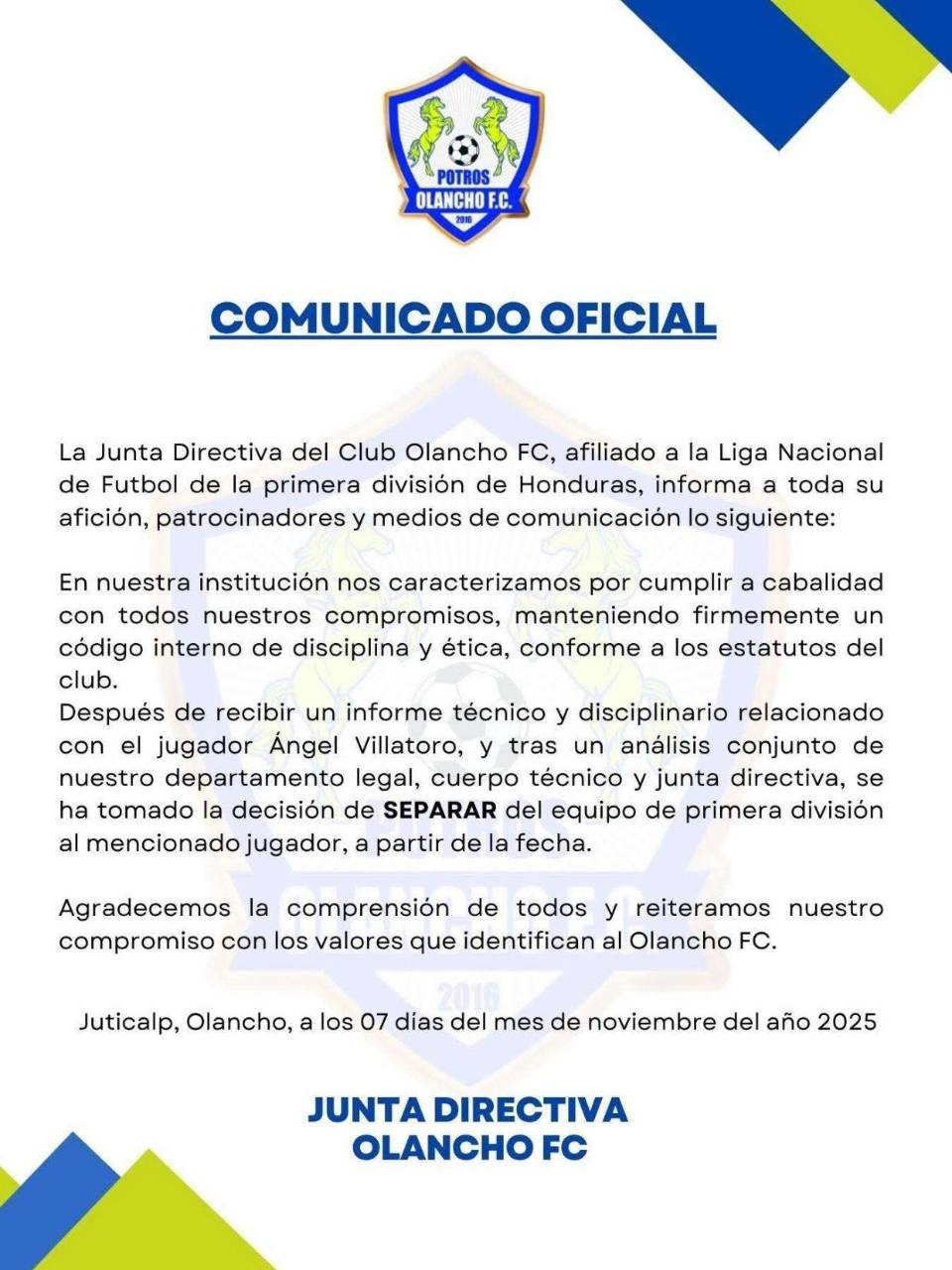 Mediante redes sociales, los Potros informó a su afición sobre la determinación.