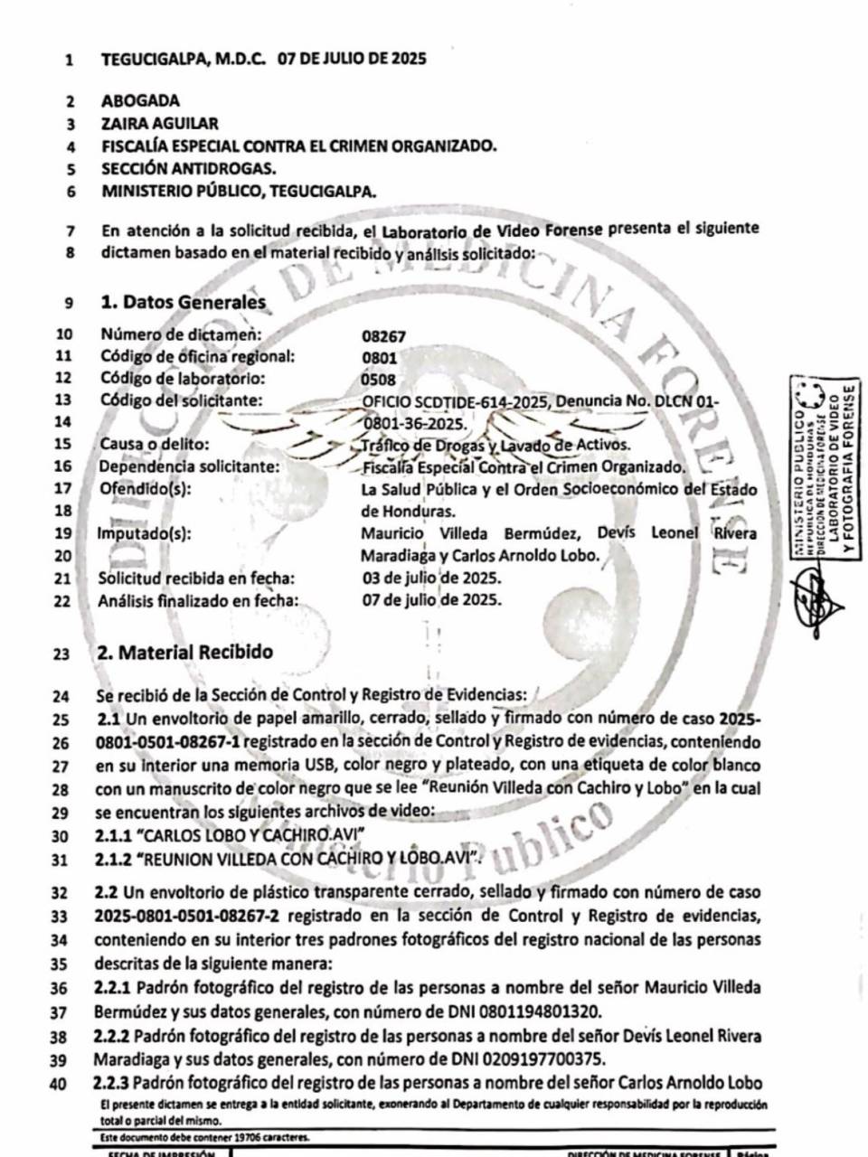 Dictamen forense del narcovideo de Mauricio Villeda