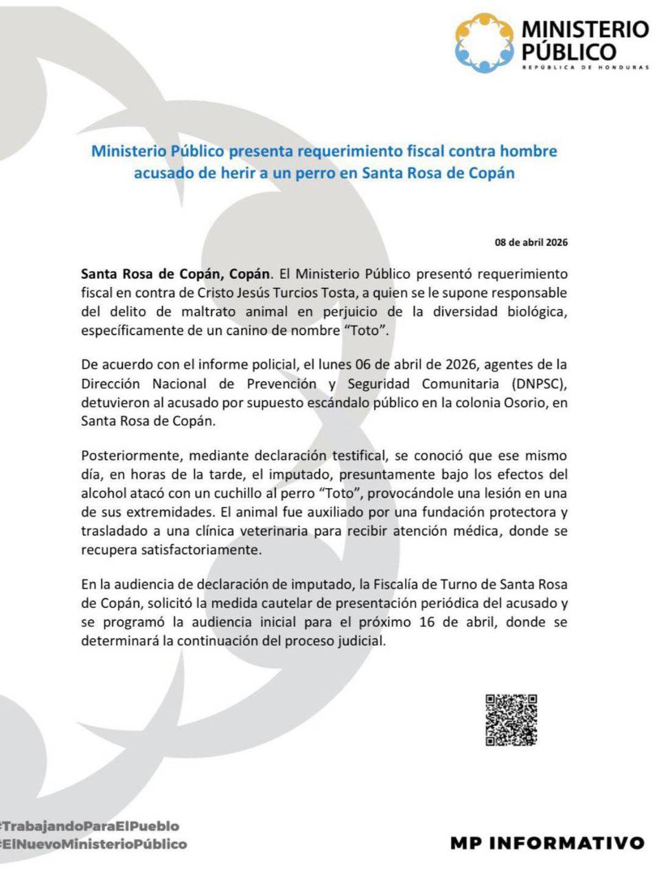 Informe oficial del Ministerio Público