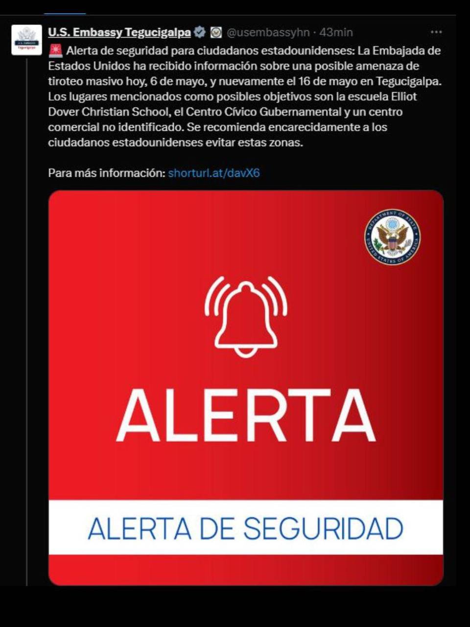 Los lugares amenazados con tiroteos, según alerta de la Embajada de EE UU