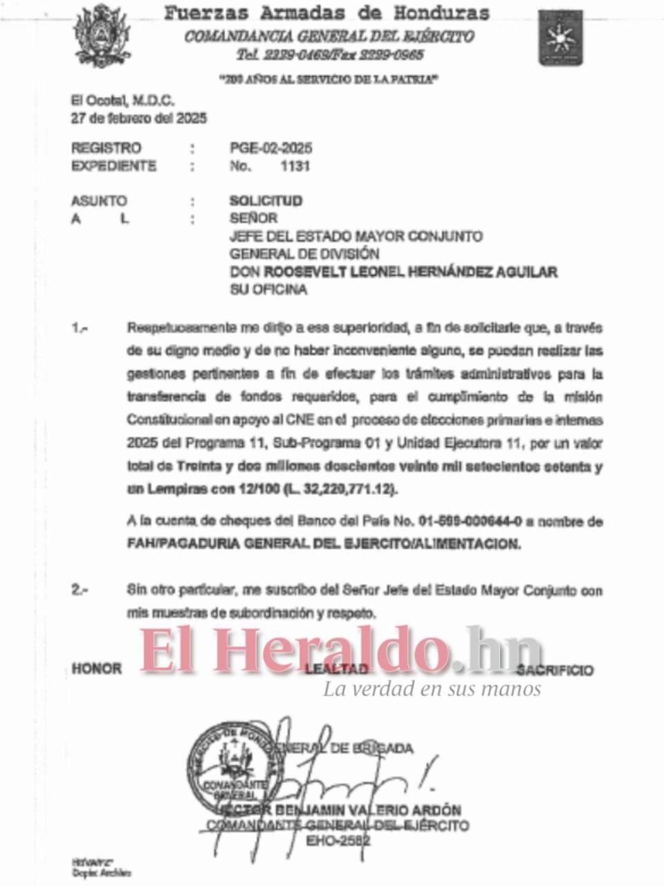 Para las Fuerza Aérea, se destinaron más de 32 millones de lempiras en concepto de alimentación.