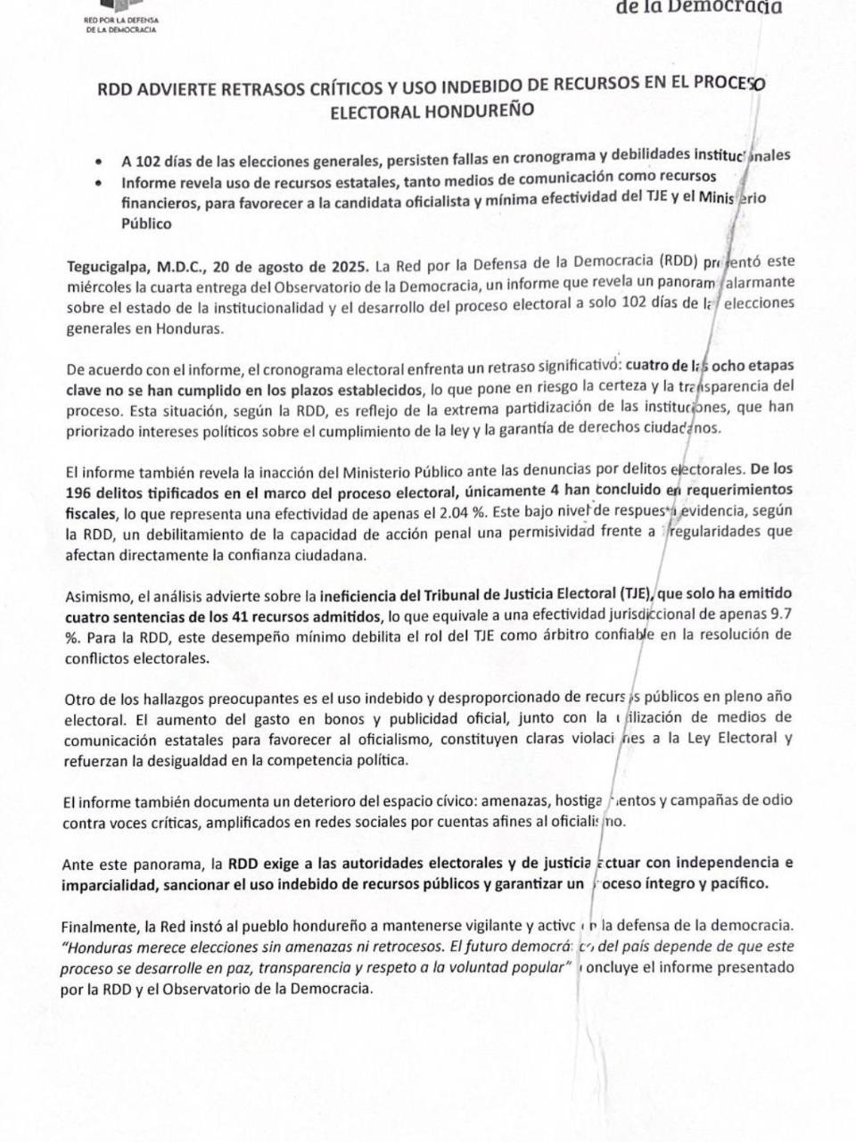 RDD condena que se utilicen medios estatales para propaganda de Libre