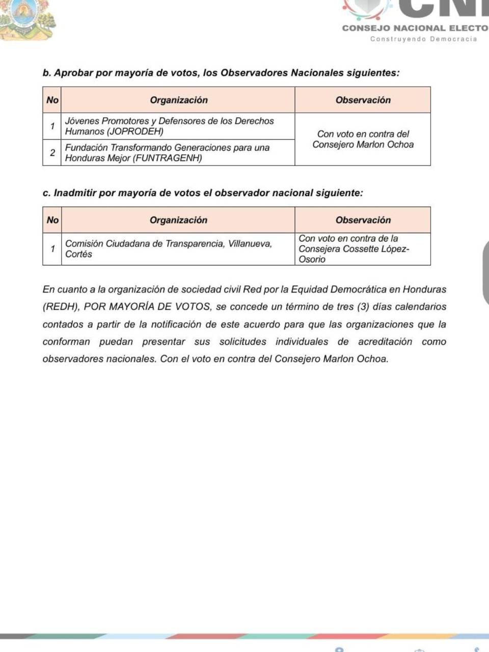 CNE ha acreditado a 68 organizaciones como observadoras en las elecciones generales