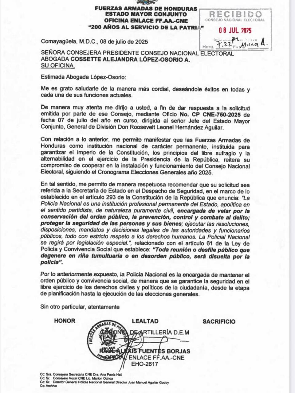 FF AA ante petición de seguridad del CNE: La Policía es la encargada de mantener el orden público