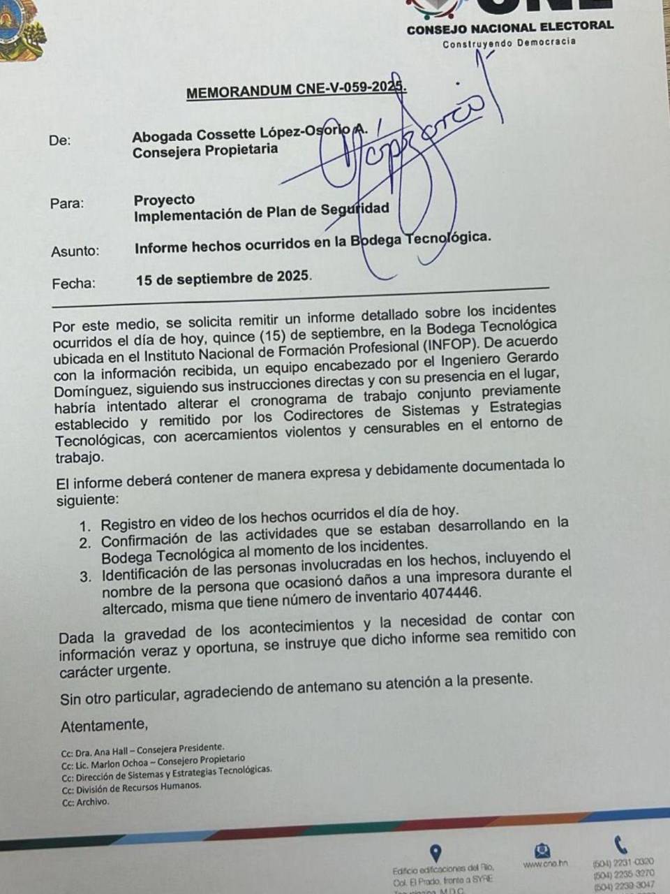 Alertan intento de alteración en el cronograma electoral en bodega del Infop