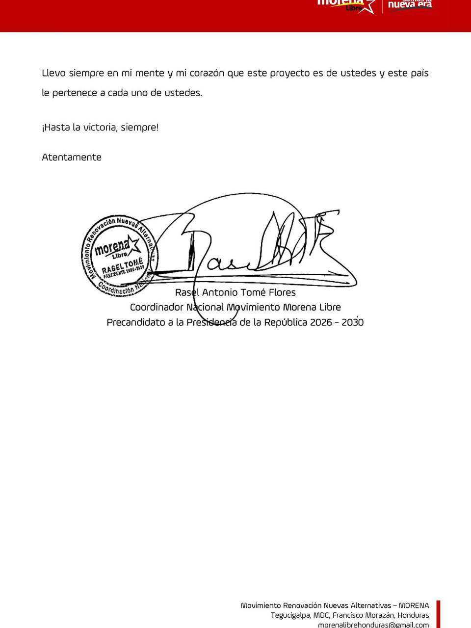 Rasel Tomé asegura que su movimiento Morena Libre podría unificar a la izquierda