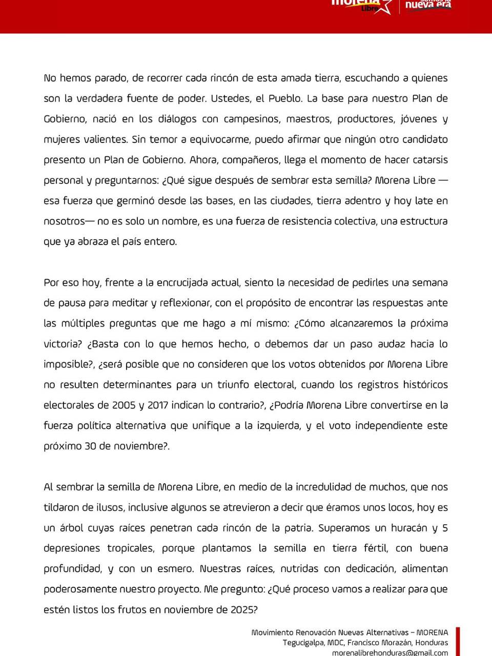 Rasel Tomé asegura que su movimiento Morena Libre podría unificar a la izquierda