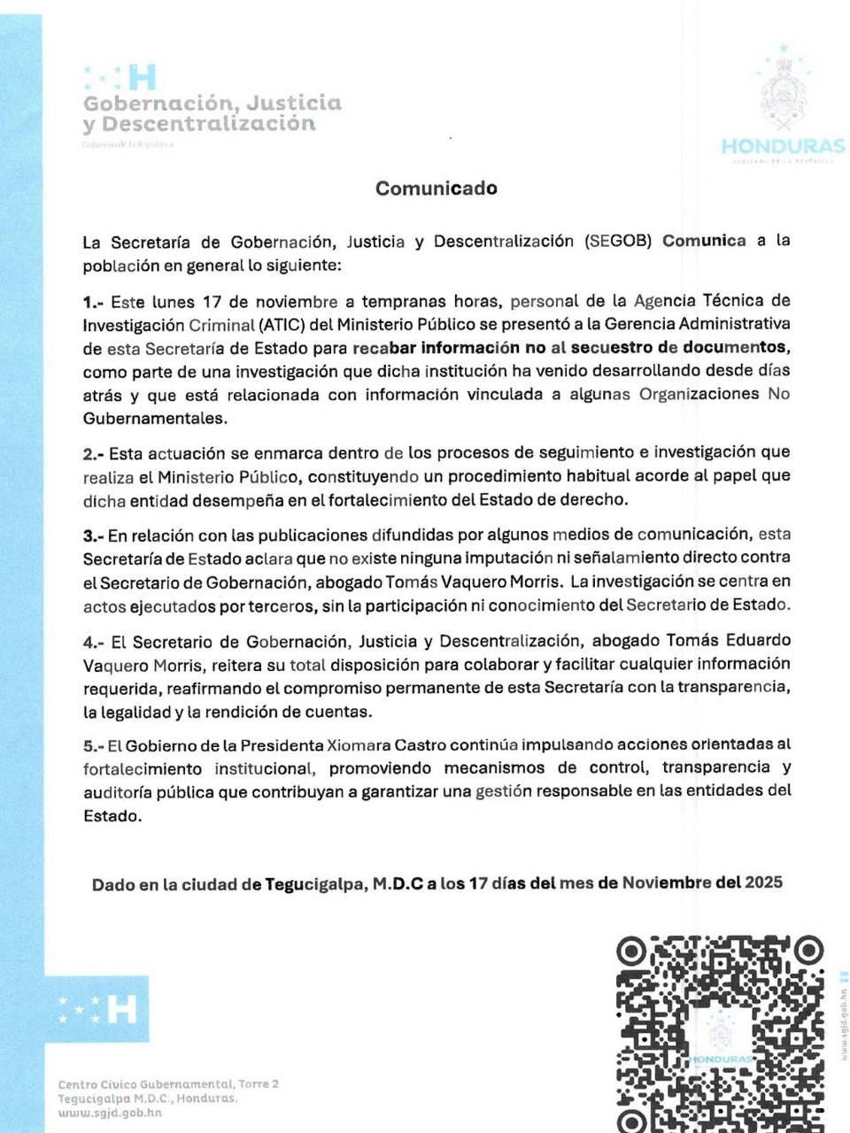No fue secuestro, sino petición de información de la ATIC, según Gobernación y Justicia
