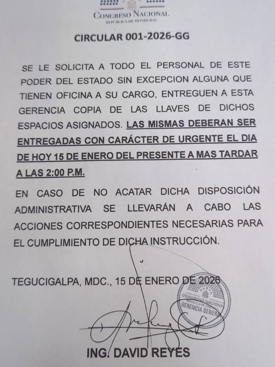 A días del relevo legislativo, Congreso solicita llaves de oficinas a personal