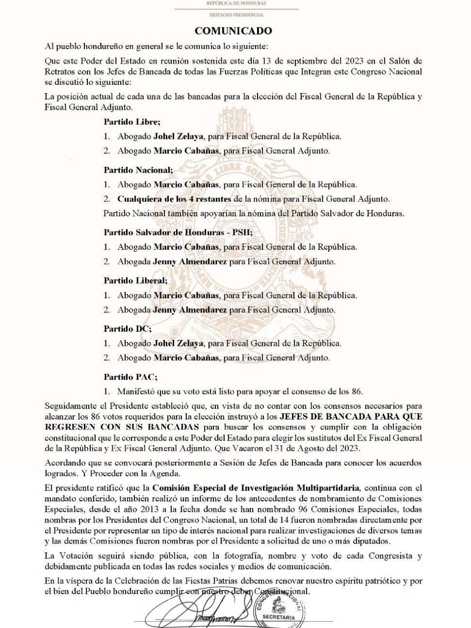 ¿Qué nómina apoyan las bancadas del Congreso Nacional para la elección del fiscal general y adjunto?