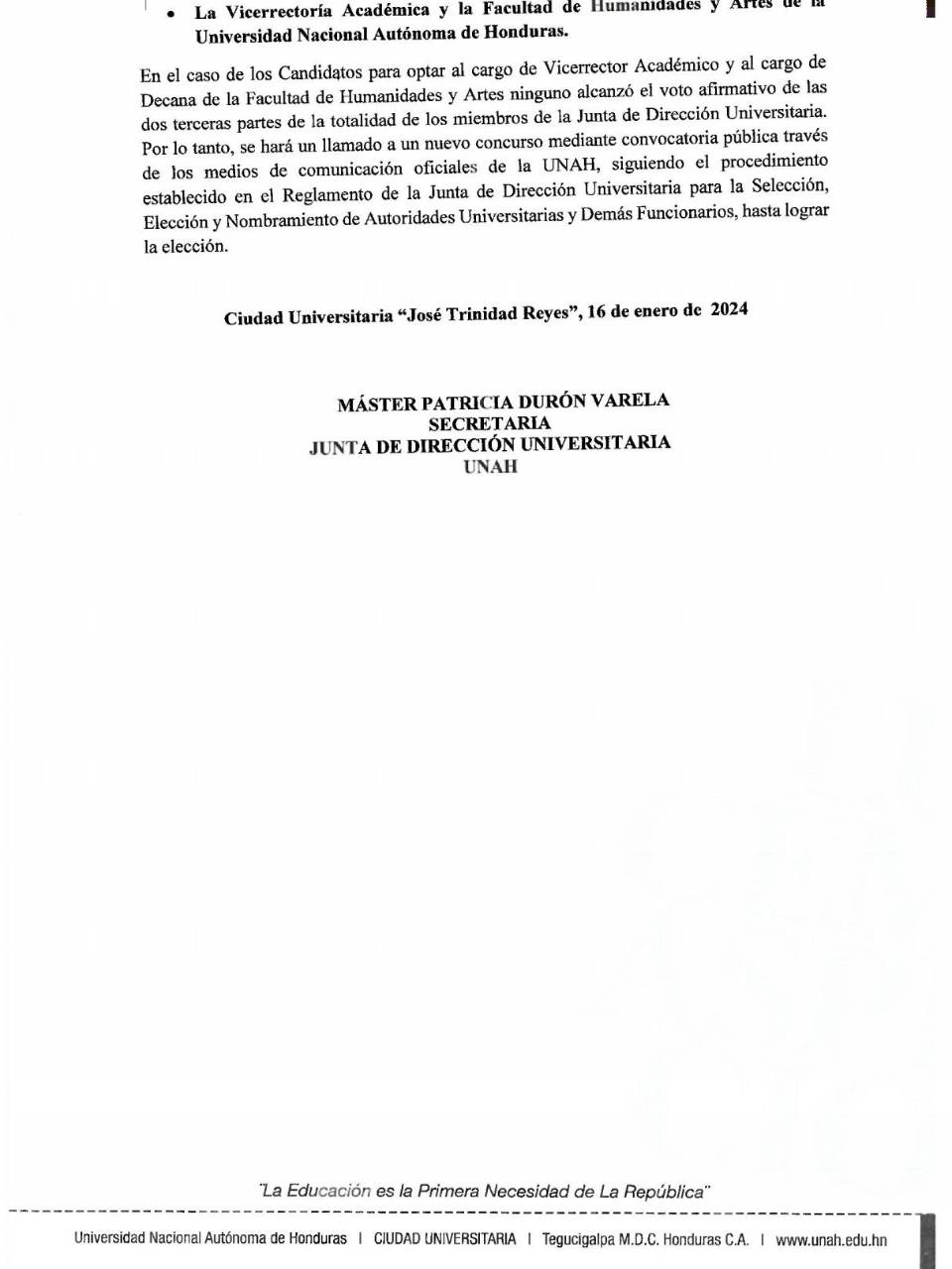 Junta universitaria de la UNAH nombra a decanos y directores de centros regionales