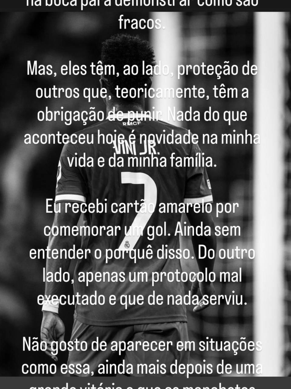 El mensaje de Vinicius en Instagram.