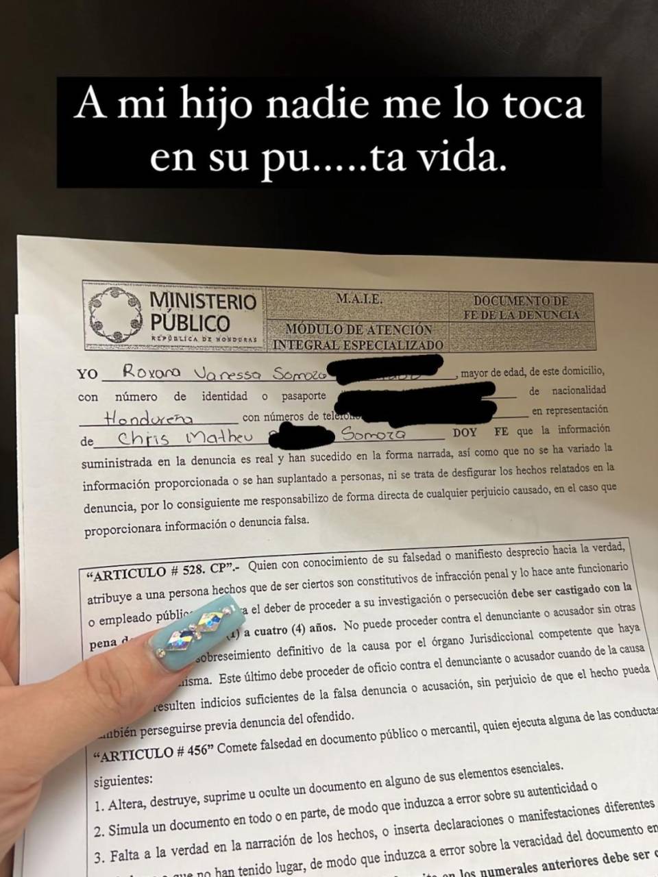 Esta es la demanda presentada por Somoza contra la niñera.
