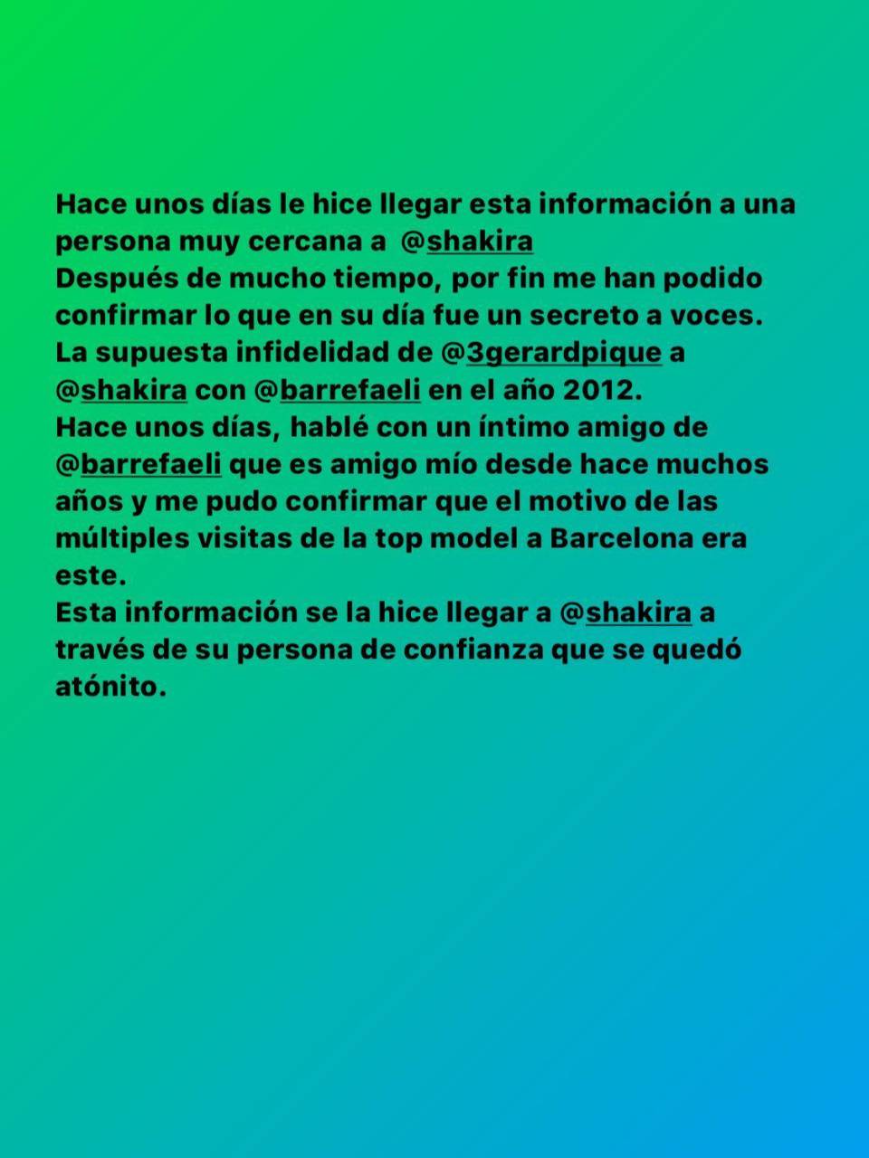 Con este mensaje, el paparazzi confirmó la relación de Piqué con la modelo.