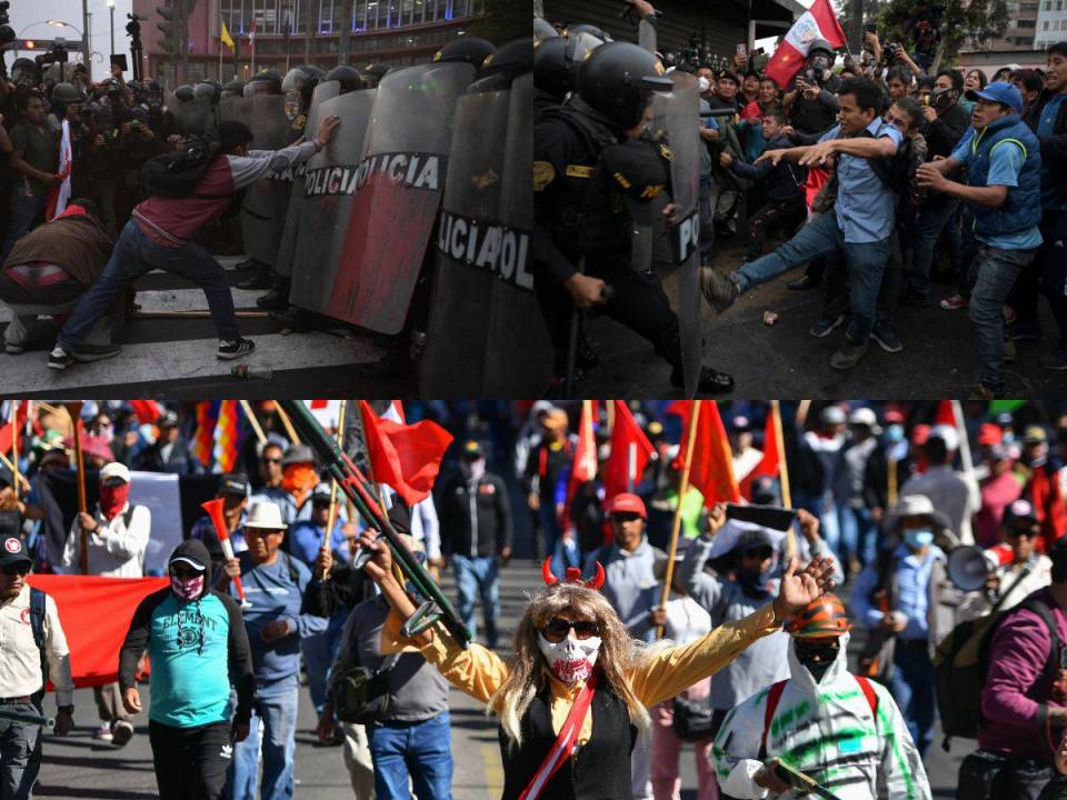 Gremios antigubernamentales y ciudadanos marcharon en varias ciudades de Perú y en Lima, donde hubo ocho heridos, para exigir de nuevo el adelanto de las elecciones y la renuncia de la presidenta Dina Boluarte. Estas son las imágenes.