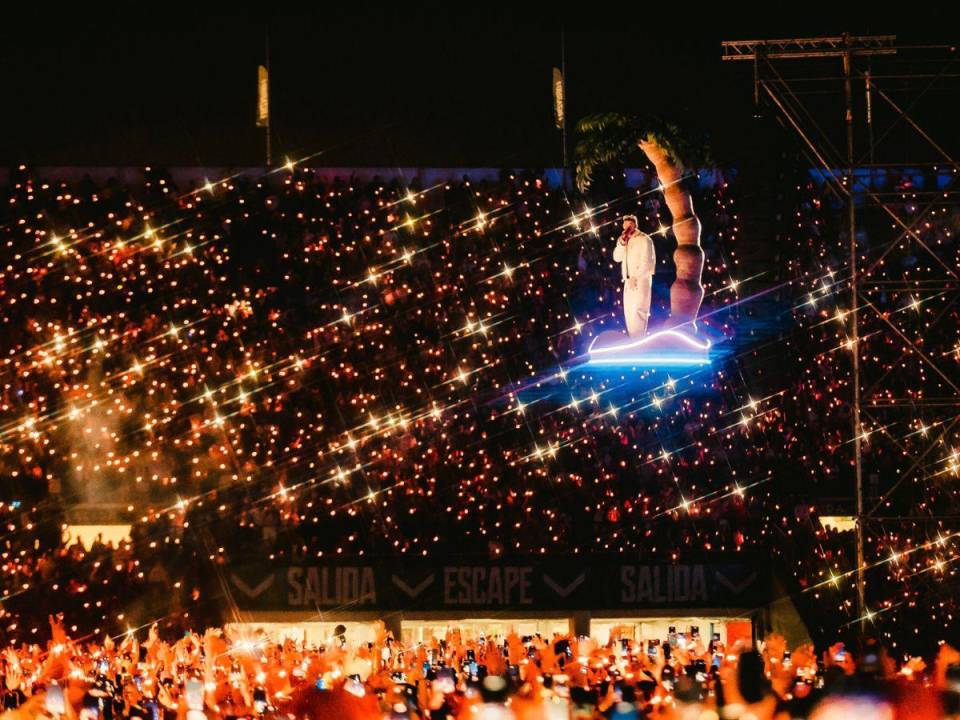 La imagen muestra al cantante urbano descendiendo en una palmera, mientras miles de luces desde el público se mueven al ritmo de su música.