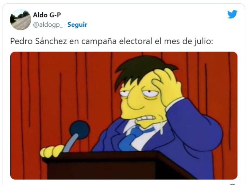 El presidente del gobierno español, el socialista Pedro Sánchez, anunció este lunes por sorpresa el adelanto de las elecciones legislativas nacionales al 23 de julio, tras el descalabro de su partido en los comicios municipales y regionales del domingo. Esto ha dejado una ola de divertidos memes.
