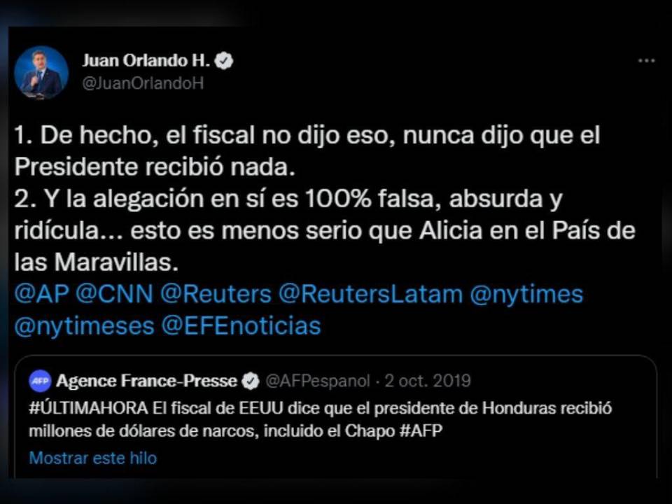 Reacción de JOH a las acusaciones.