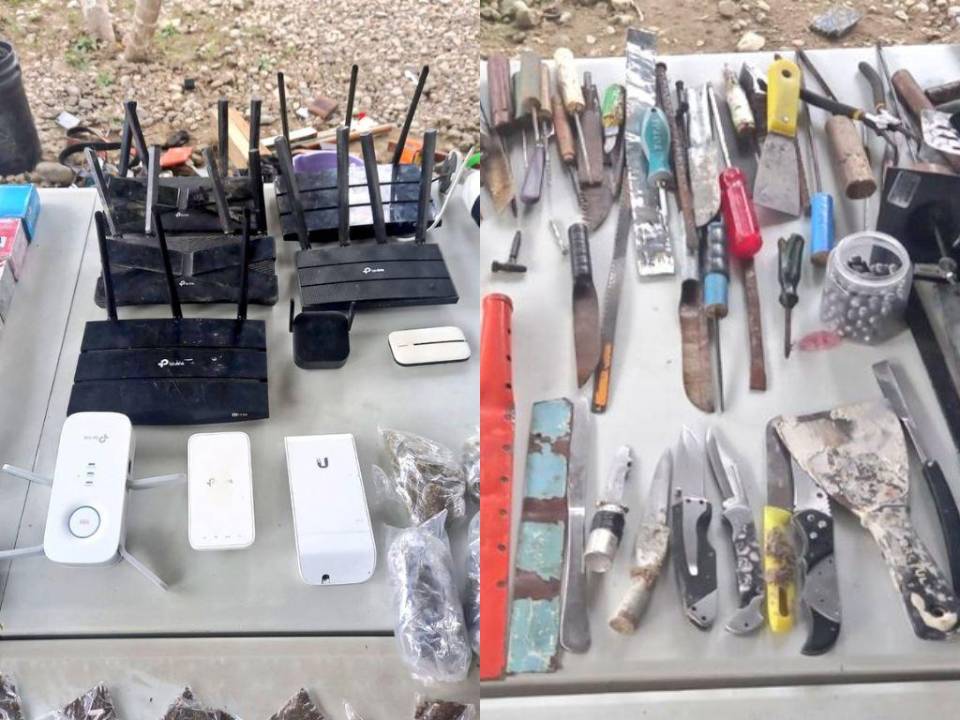 Varios dispositos rauter para tener acceso a internet y numerosas armas cortopunzantes, fueron encontradas en el centro penal de El Progreso y Danlí.