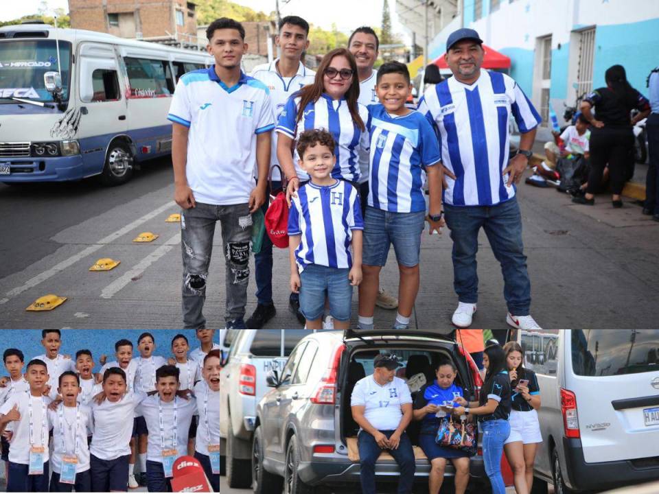 Varias familias han sido captadas en el momento en que arribaban al estadio Chelato Uclés para brindar todo su apoyo a la Selección de Honduras.