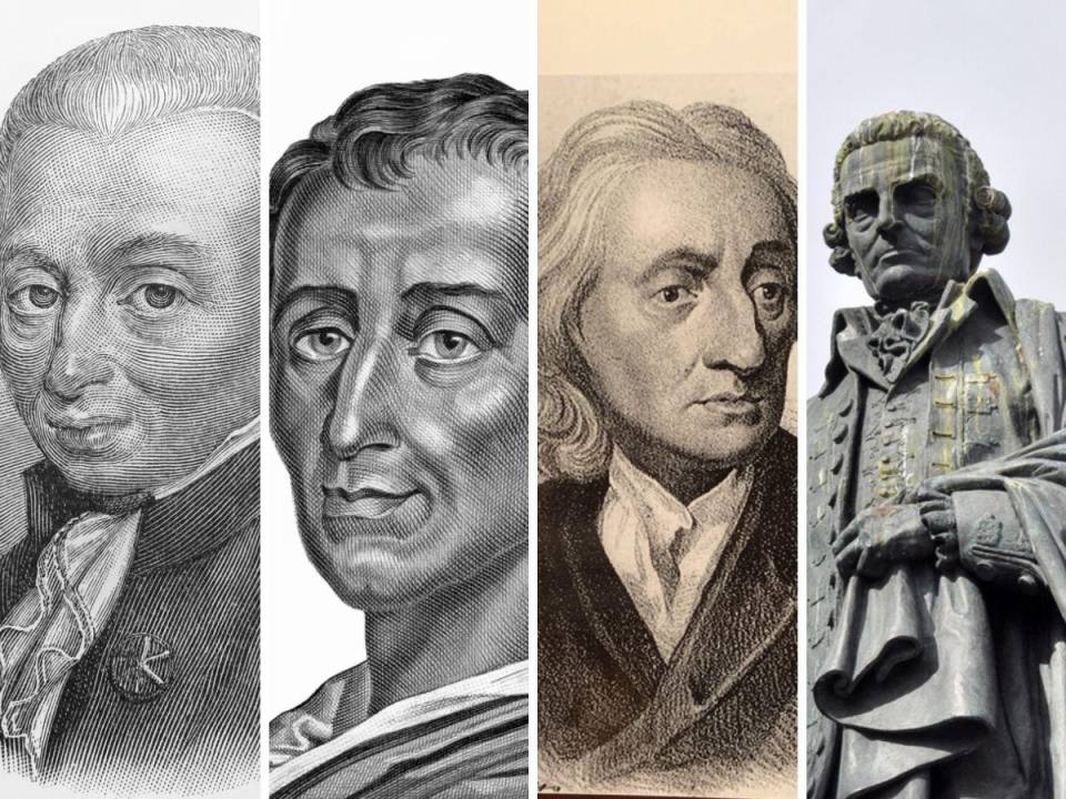 Immanuel Kant y Montesquieu fueron filósofos de la Ilustración, John Locke es considerado el “padre del Liberalismo Clásico” y Adam Smith fue uno de los mayores exponentes de la economía clásica y de la filosofía de la economía.