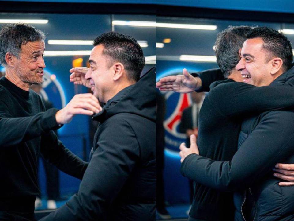Xavi Hernández y Luis Enrique y su eufórico saludo antes del PSG-Barcelona