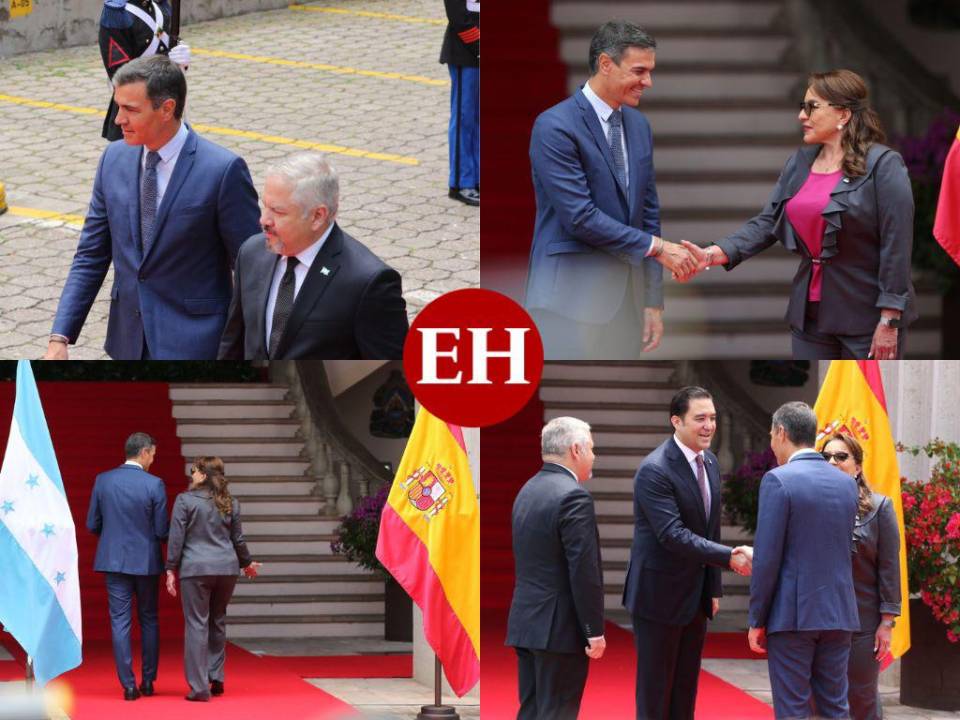 El presidente del gobierno español Pedro Sánchez llegó este viernes a Casa Presidencial para sostener una reunión con la mandataria Xiomara Castro. Estas son las imágenes de su recibimiento en casa de gobierno.