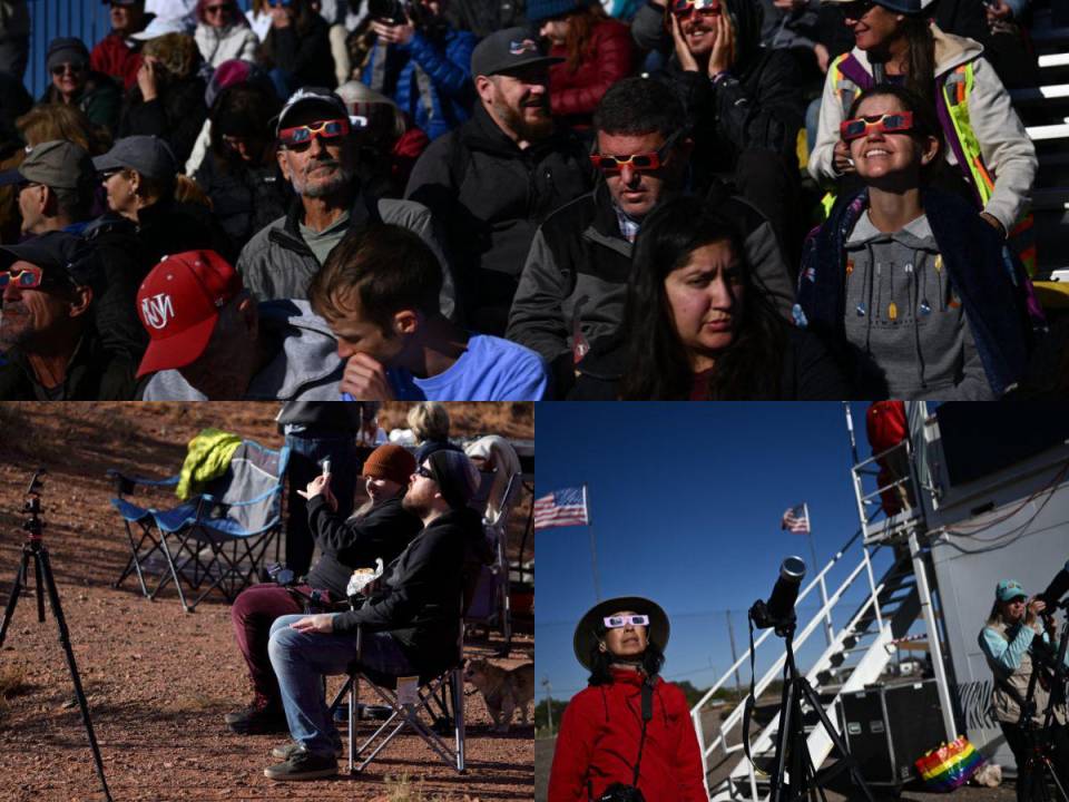 A las 9:00 de la mañana dio inicio el eclipse anular de este sábado 14 de octubre y los estadounidenses llegaron desde temprano a las zonas dispuestas para poder observar el evento. Aquí las imágenes.