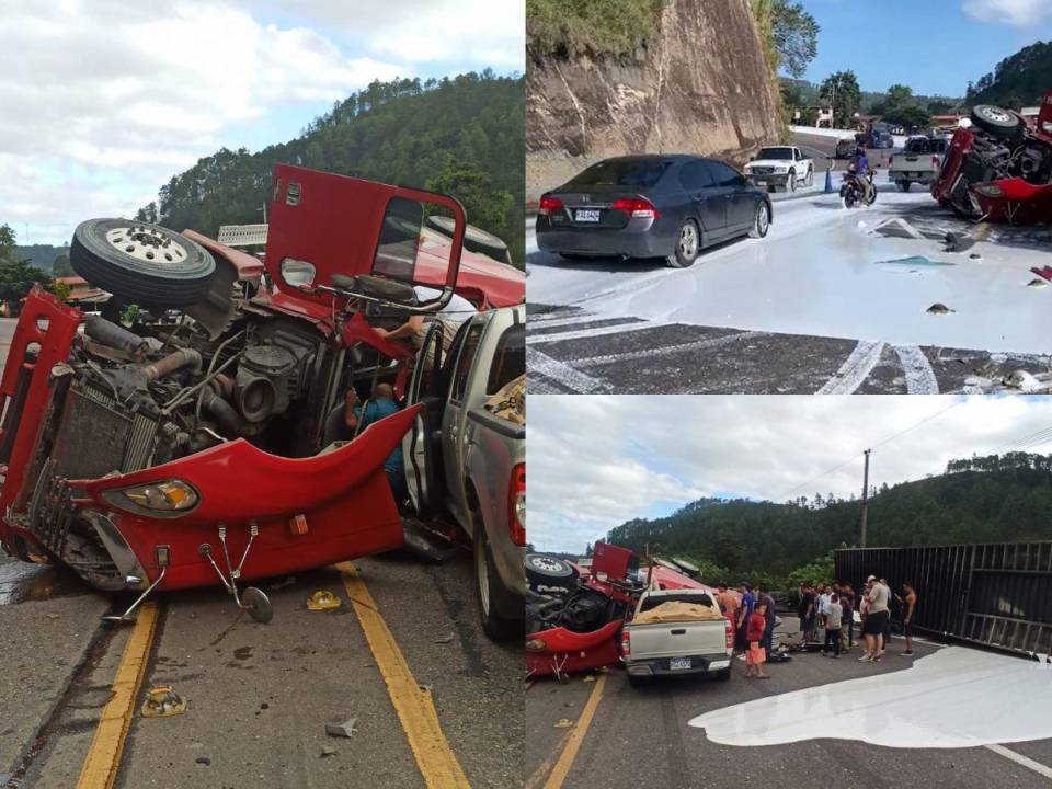 Una rastra sufrió un aparatoso accidente este sábado al volcarse en la carretera CA-5 en el kilómetro 108 a la altura de Taulabé, Comayagua, y quedar atravesada ocupando varios carriles, además de invadir la vía contraria e impactar contra otro vehículo. Esto es lo que se sabe del percance.