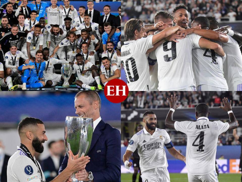 Con un triunfo de 2-0 contra el Eintracht Frankfurt en la Final de la Supercopa de Europa, el Real Madrid conquistó el primer título de la temporada con goles de David Alaba y Karim Benzema. A continuación las mejores imágenes de la celebración.