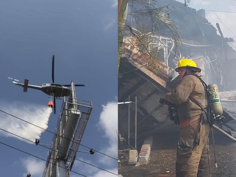 Por aire y tierra los bomberos luchan contra el voraz incendio que se registra en la capital hondureña. Estas son las imágenes.