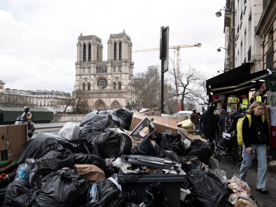 A orillas del río Sena, los desechos obstaculizan la vista de Notre Dame.