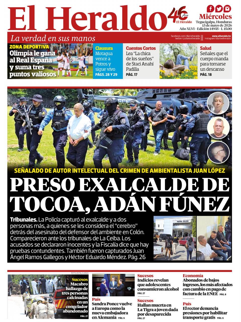 Preso exalcalde de Tocoa, Adán Fúnez