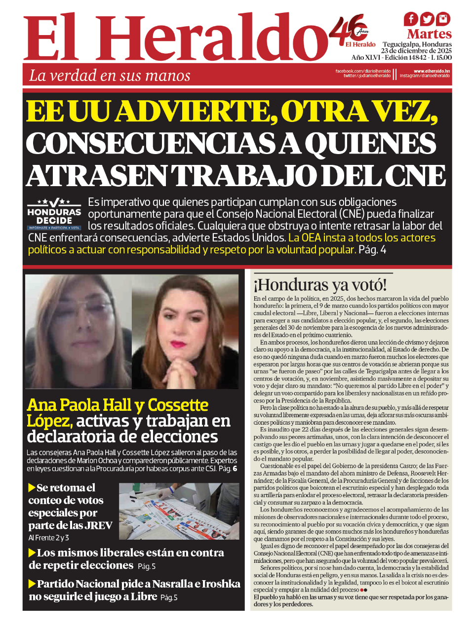 EE UU advierte, otra vez, consecuencias a quienes atrasen trabajo del CNE