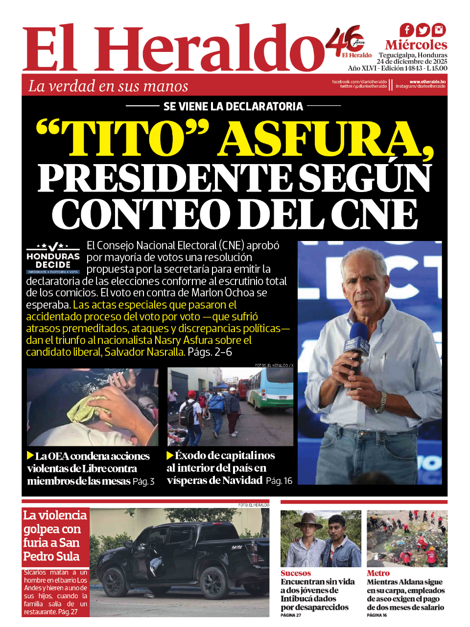 “Tito” Asfura, presidente según conteo del CNE