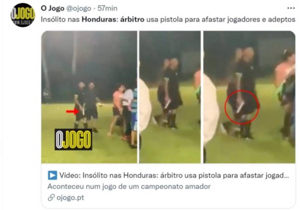 Árbitro que sacó una pistola durante partido en Copán genera revuelo a nivel mundial (Fotos)