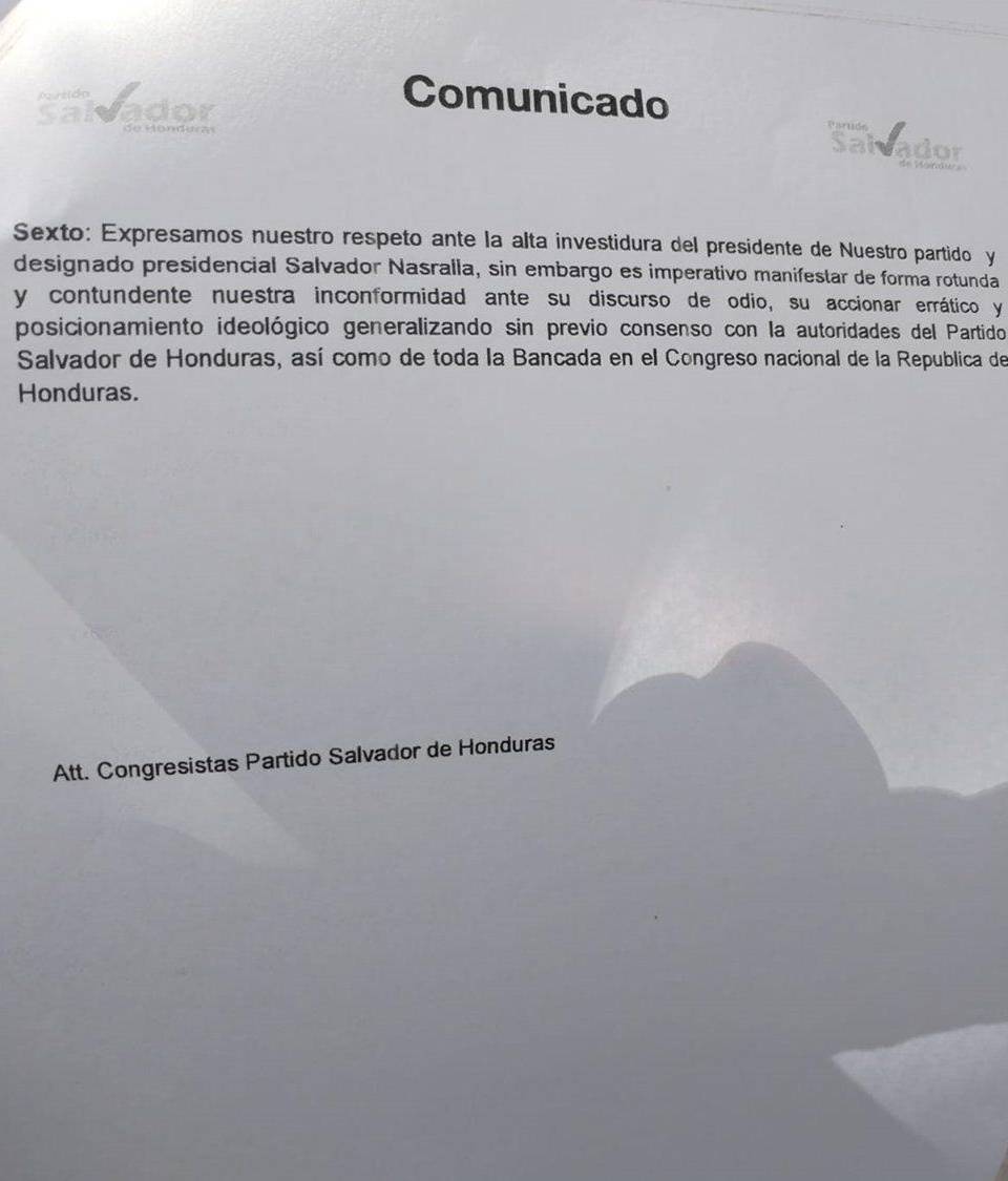 Diputados suplentes del PSH toman partida a favor de Luis Redondo