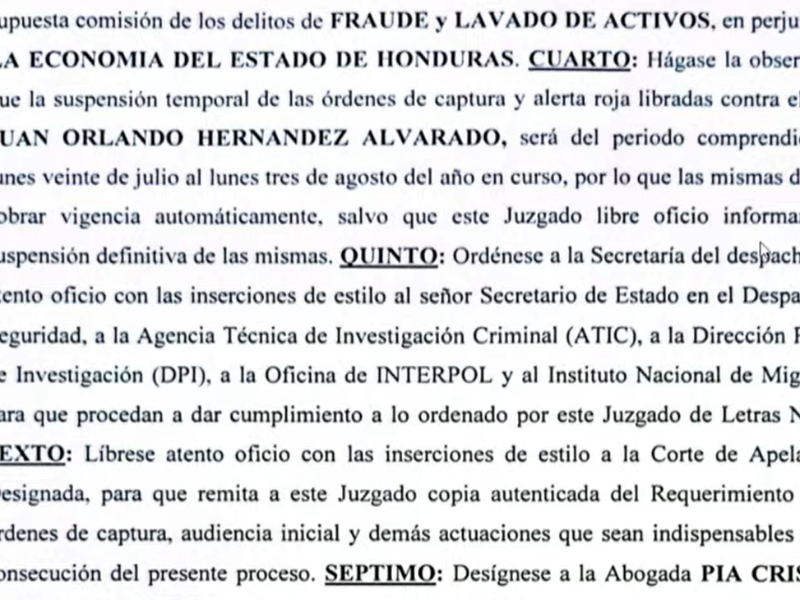 Suspenden orden de captura en contra del expresidente Juan Orlando Hernández